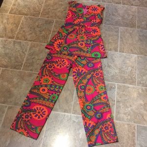 Vintage Mod Go-Go Fluorescent Sleeveless Top Pants